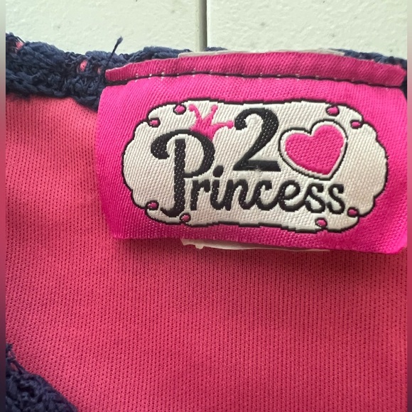PRINCESS 2 GIRLS SIZE 4 NAVY BLUE OPEN WEAVE OVER FULL PINK LINING DRESS - Picture 6 of 8